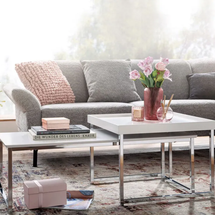 Couchtisch 2er Set Silberfarbig/ Weiß