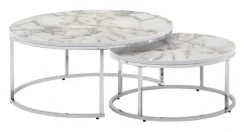 Couchtisch 2er Set Silberfarbig/ Marmor Optik Weiß