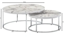 Couchtisch 2er Set Silberfarbig/ Marmor Optik Weiß