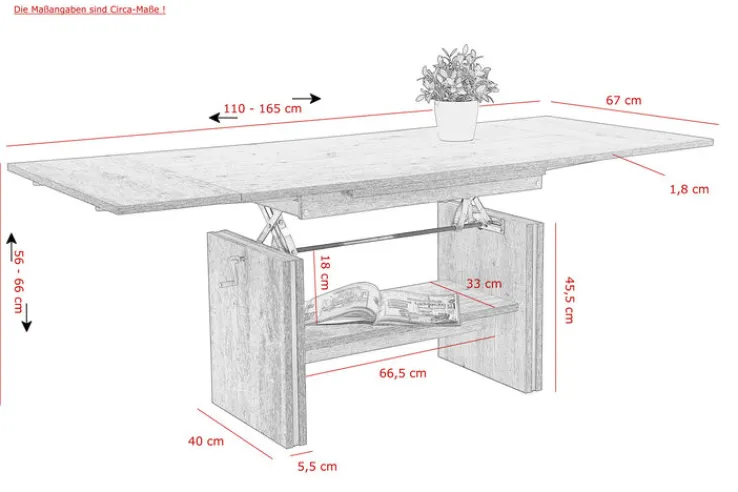 QUARTIER Couchtisch HILMAR 110 x 67 cm Artisan Eiche Dekor