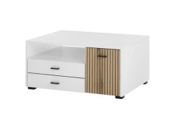 Couchtisch HUDSON 90x70 cm Weiß Matt / Evoke Eiche