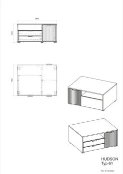 Couchtisch HUDSON 90x70 cm Weiß Matt / Evoke Eiche