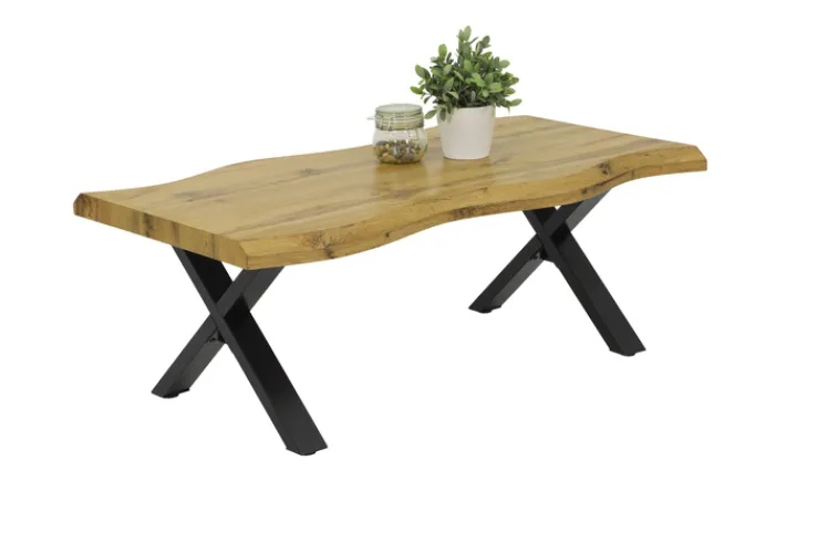 QUARTIER Couchtisch Lewis 110x60 cm - Wildeiche Nachbildung - X-Gestell Metall braun/schwarz