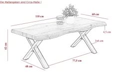 QUARTIER Couchtisch Lewis 110x60 cm - Wildeiche Nachbildung - X-Gestell Metall braun/schwarz