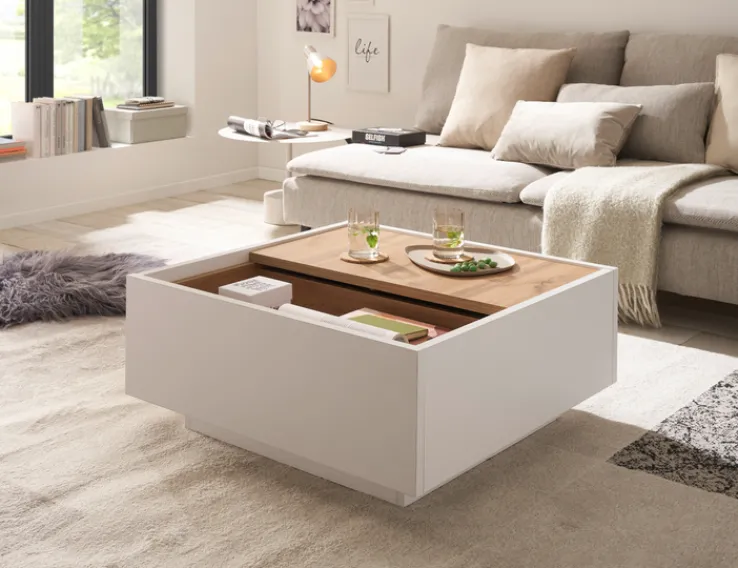 Couchtisch LONG ISLAND 75x75 cm Weiss matt/Wotan Eiche Dekor