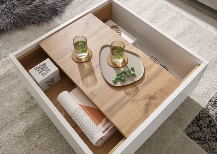 Couchtisch LONG ISLAND 75x75 cm Weiss matt/Wotan Eiche Dekor