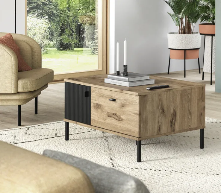 QUARTIER Couchtisch Lou 100 x 60 x 48 cm Nox Oak Nachbildung Braun