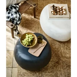 Couchtisch PEBBLE 65x49 cm oval Betonoptik Weiß