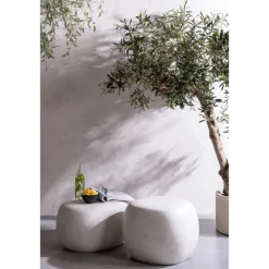 Couchtisch PEBBLE 65x49 cm oval Betonoptik Weiß