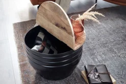 Couchtisch rund Ø 60 cm Metall Schwarz/ Mango massiv