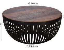 Couchtisch rund 70 cm braun/ schwarz