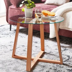 Couchtisch rund 58 cm Eiche/ Klarglas