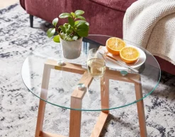 Couchtisch rund 58 cm Eiche/ Klarglas