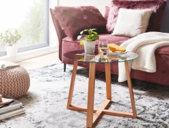 Couchtisch rund 58 cm Eiche/ Klarglas