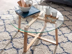 Couchtisch rund 78 cm Eiche/ Klarglas