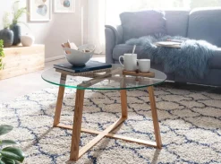 Couchtisch rund 78 cm Eiche/ Klarglas
