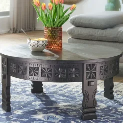 Couchtisch rund 80 cm Mango massiv Schwarz