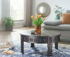 Couchtisch rund 80 cm Mango massiv Schwarz