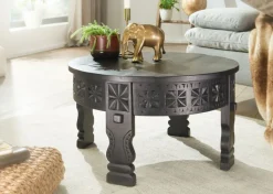 Couchtisch rund 60 cm Mango massiv Schwarz