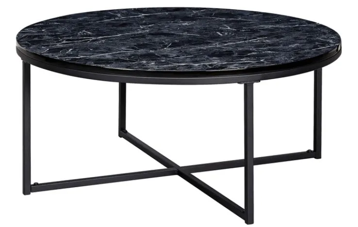 Couchtisch rund 80 cm Schwarz/ Marmor Optik Schwarz