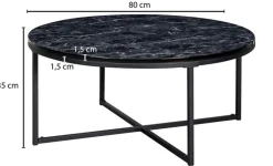 Couchtisch rund 80 cm Schwarz/ Marmor Optik Schwarz