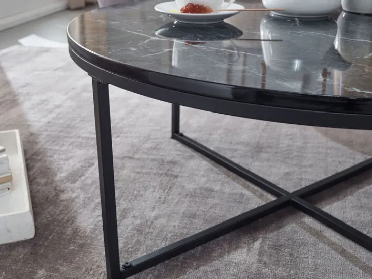 Couchtisch rund 80 cm Schwarz/ Marmor Optik Schwarz