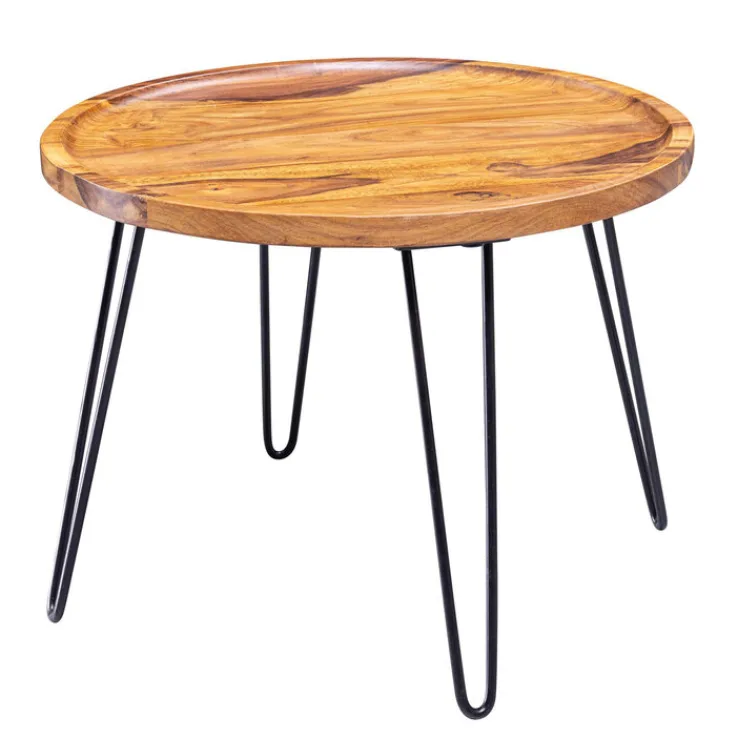 Couchtisch rund 60 cm Schwarz/ Sheesham massiv