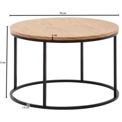 Couchtisch rund 70 cm Schwarz/ Eiche