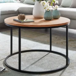 Couchtisch rund 70 cm Schwarz/ Eiche