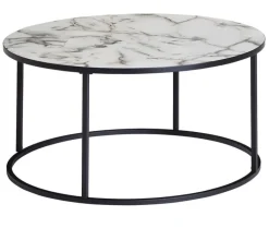 Couchtisch rund 80 cm Schwarz/ Marmor Optik Weiß