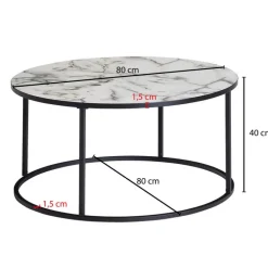 Couchtisch rund 80 cm Schwarz/ Marmor Optik Weiß