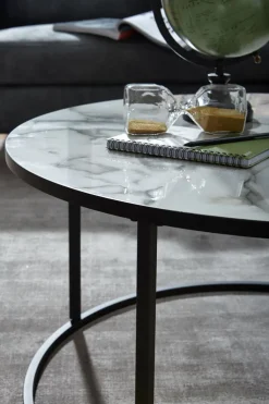 Couchtisch rund 80 cm Schwarz/ Marmor Optik Weiß