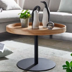 Couchtisch rund 61 cm Schwarz/ Eiche