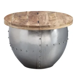 Couchtisch rund 60 cm Silberfarbig/ Mango massiv