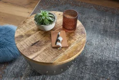 Couchtisch rund 60 cm Silberfarbig/ Mango massiv