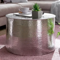 Couchtisch rund 61 cm Silberfarbig