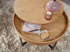 Couchtisch rund 69 x 50 cm Schwarz/ Eiche