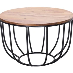 Couchtisch rund 60 x 39 cm Schwarz/ Sheesham massiv