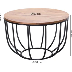 Couchtisch rund 60 x 39 cm Schwarz/ Sheesham massiv