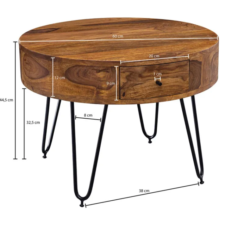 Couchtisch rund 60 x 44 cm Sheesham massiv