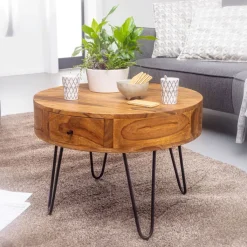 Couchtisch rund 60 x 44 cm Sheesham massiv