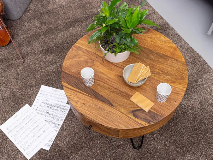 Couchtisch rund 60 x 44 cm Sheesham massiv