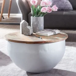 Couchtisch rund 60 x 60 cm Weiß/Mango massiv