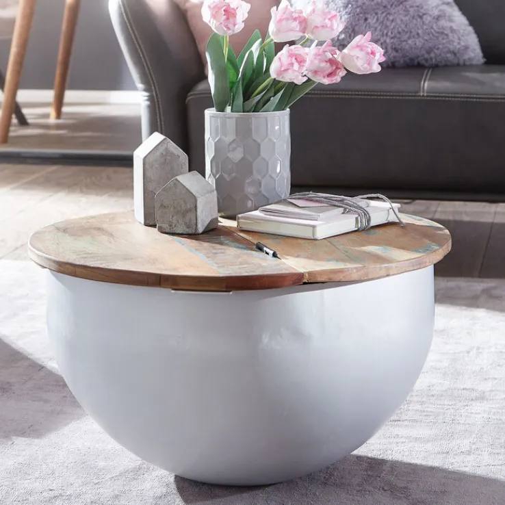 Couchtisch rund 60 x 60 cm Weiß/Mango massiv