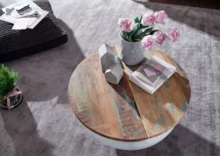 Couchtisch rund 60 x 60 cm Weiß/Mango massiv