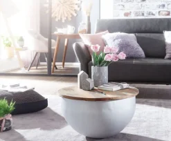 Couchtisch rund 60 x 60 cm Weiß/Mango massiv