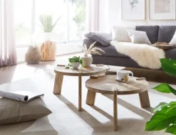 Couchtisch rund 2er Set Mango massiv