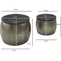 Couchtisch rund 2er Set Silberfarbig/ Schwarz