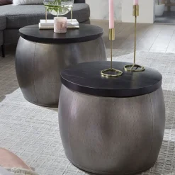 Couchtisch rund 2er Set Silberfarbig/ Schwarz