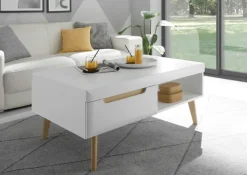 Couchtisch SVANTE 107x67 cm Weiß matt / Scandi Oak Dekor